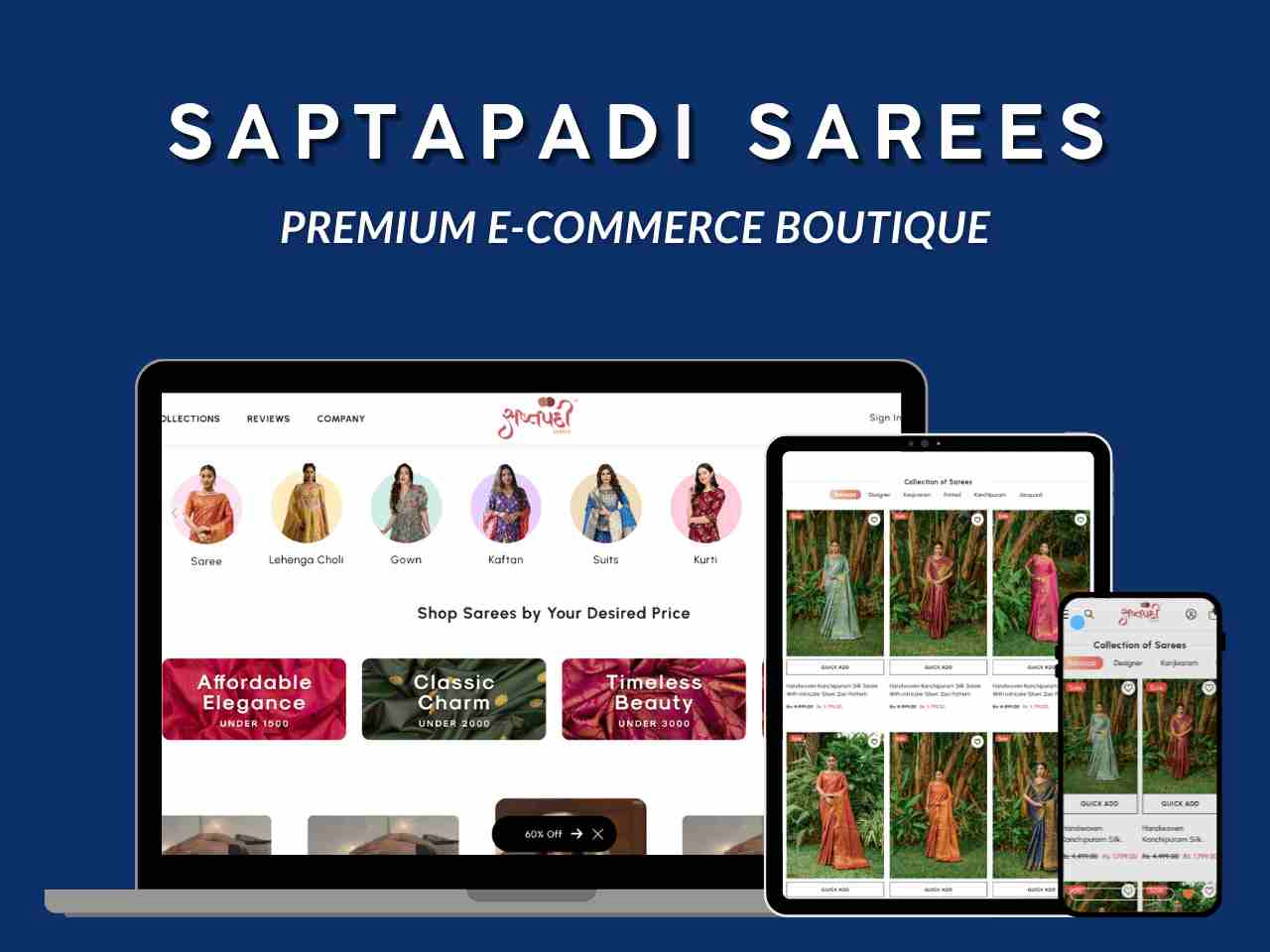 Beautiful Shopify e-commerce store for Saptapadi Sarees traditional collection.